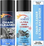 ASRYD Chain Cleaner+Bike Shiner Motorcycle Chain Cleaner+Bike Shiner Premium Quality Chain Cleaner & Ultra Bike Shiner Combo (Pack of 2, 150ml Each) Chain Oil (300 ml, Pack of 2)