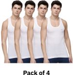 Dollar Pack of 4 Dollar Lehar Men Combed Cotton Round Neck Vest -Pack of 4- White Men Vest