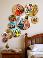 Decor Smart Wooden Wall Art | Rajasthani Folk Dance & Culture Inspired Home Decor (WPS_132) Pack of 11 (19 cm X 19 cm, Multicolor)