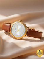 Titan Lagan Silver Dial Brown Leather Strap Analog Watch