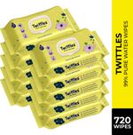 Twittles Soft Baby Cleansing Wipes With Lid, 99% Water & Aloe Vera,Vegan & Safe (720 Wipes)