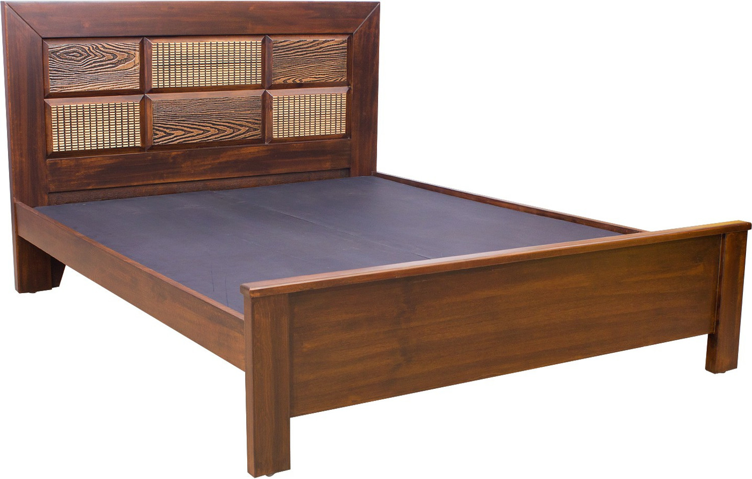 Image of Woodbeei Solid Wood King Bed, 210.8 cm x 189.2 cm (6.92 ft x 6.21 ft) (Finish Color - Rustic Wallnut, Delivery Condition - Knock Down)