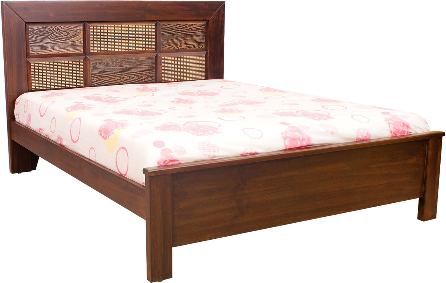 Image of Woodbeei Solid Wood King Bed, 210.8 cm x 189.2 cm (6.92 ft x 6.21 ft) (Finish Color - Rustic Wallnut, Delivery Condition - Knock Down)
