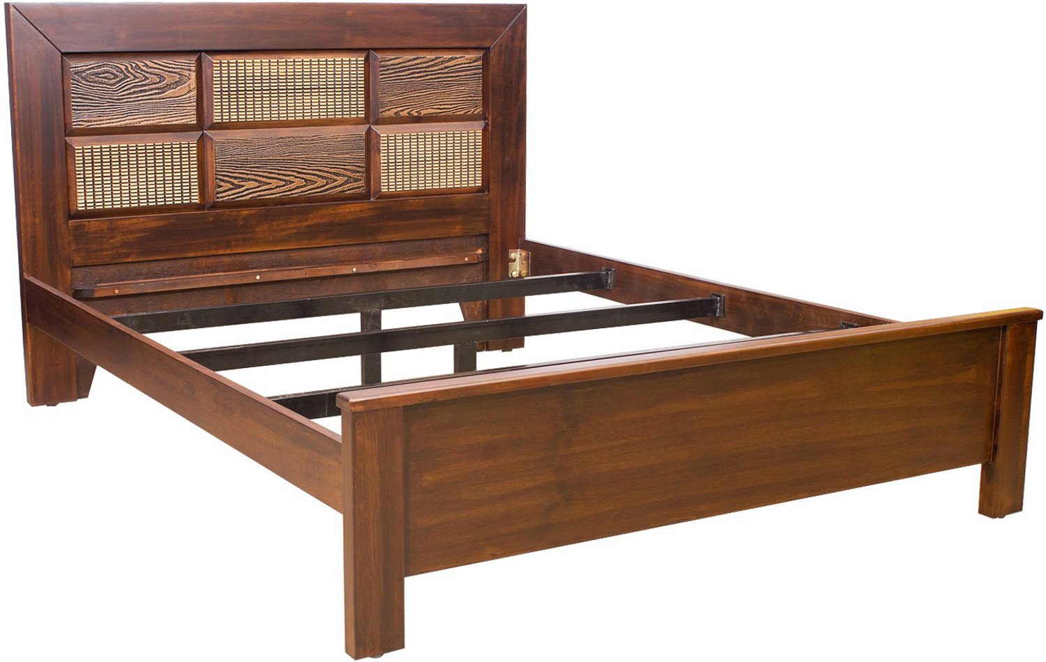 Image of Woodbeei Solid Wood King Bed, 210.8 cm x 189.2 cm (6.92 ft x 6.21 ft) (Finish Color - Rustic Wallnut, Delivery Condition - Knock Down)
