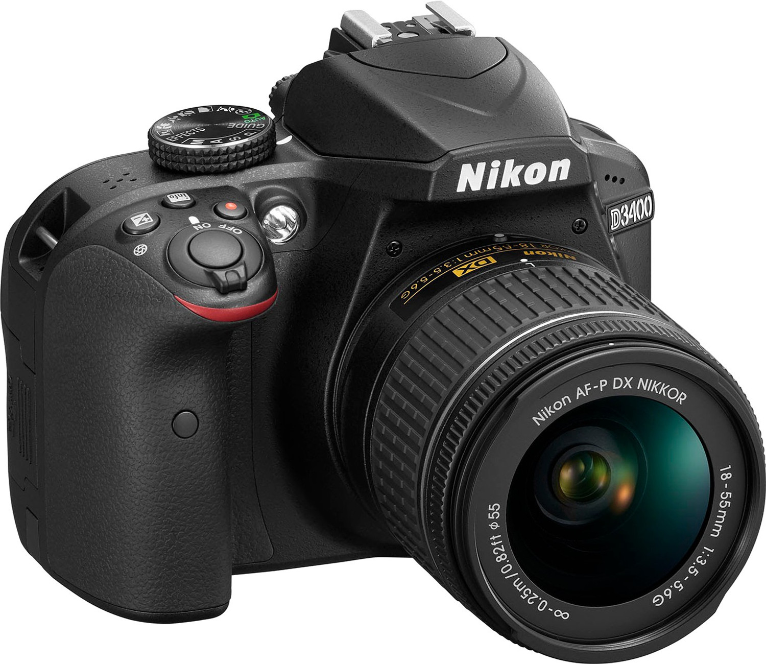 Image of NIKON D3400 DSLR Camera Body with Single Lens: AF-P DX NIKKOR 18-55 mm f /3.5-5.6G VR Kit (16 GB SD Card + Camera Bag)