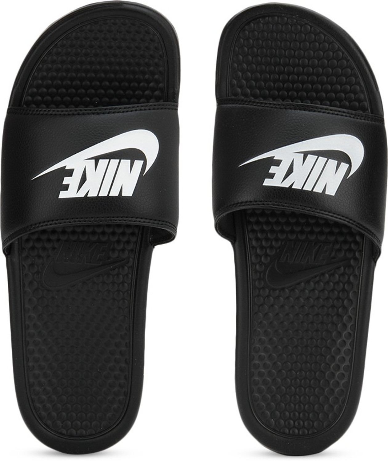 Nike benassi slides black and white hot sale