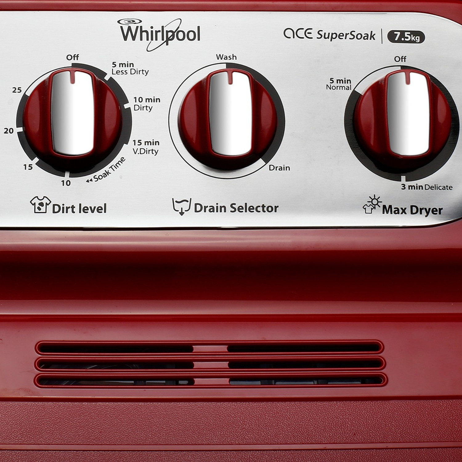 Image of Whirlpool 7.5 kg 5 Star, Supersoak Technology Semi Automatic Top Load Washing Machine Red