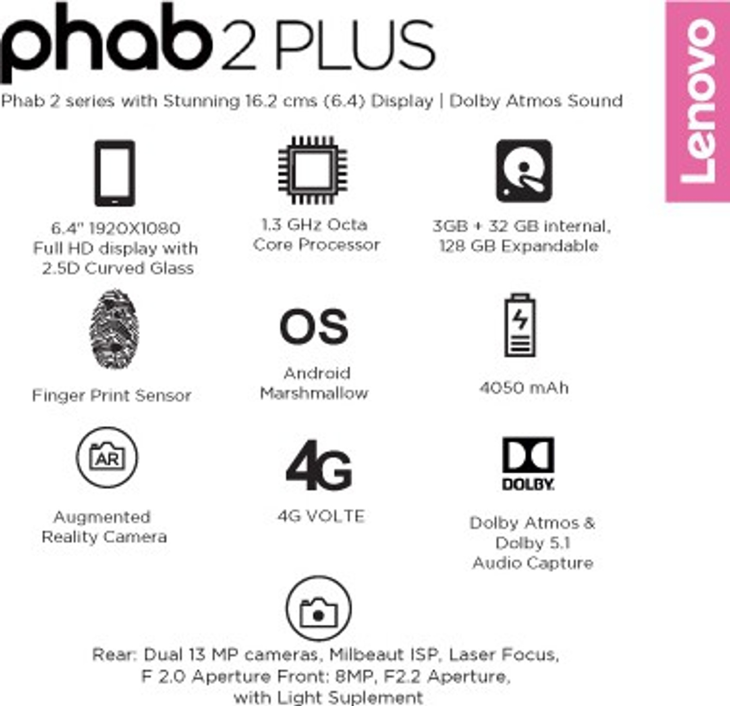 Image of Lenovo Phab 2 Plus (Gold, 32 GB)