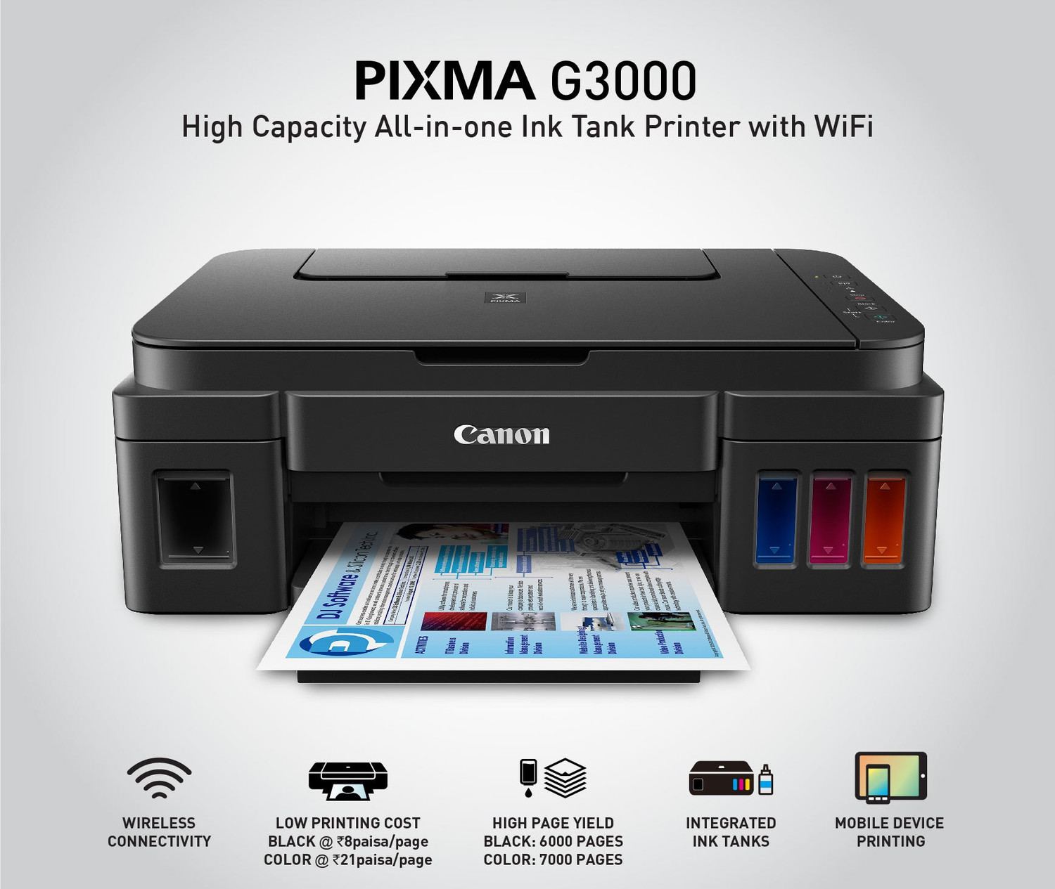 Image of Canon PIXMA G3000 Multi-function WiFi Color Ink Tank Printer