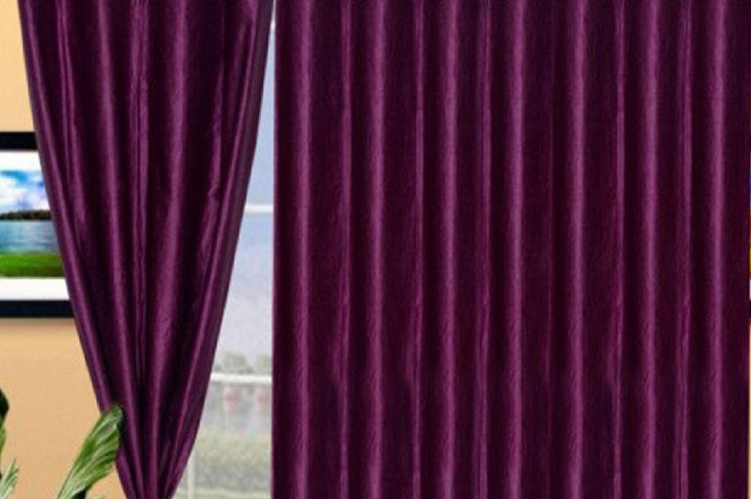 Image of Panipat Textile Hub 152 cm (5 ft) Window Polyester Semi Transparent Curtain (Pack Of 3) (Purple, Solid)