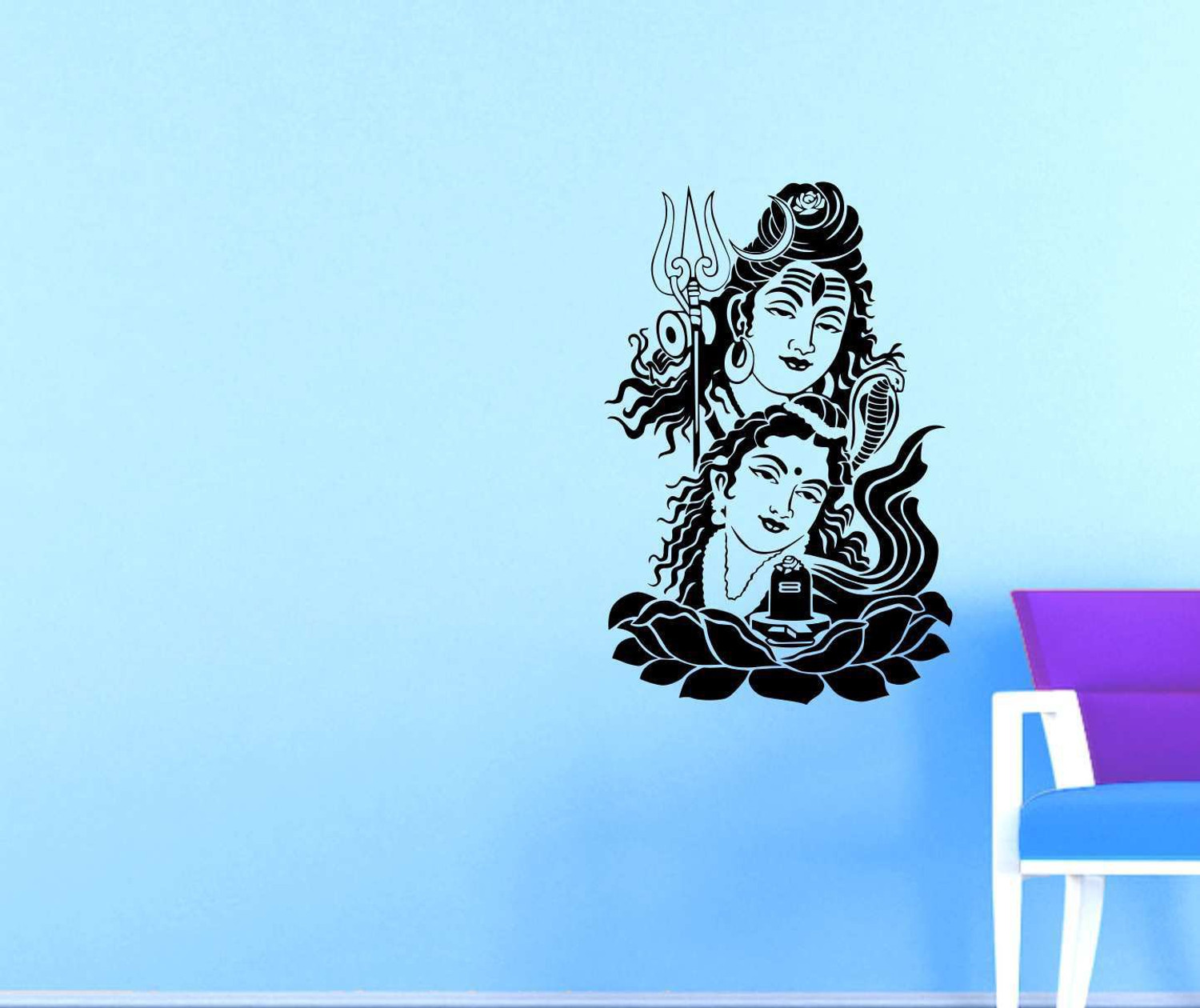 Image of RNG 59 cm lord shiva and parvati wall creative stickers in gud quality Self Adhesive Sticker