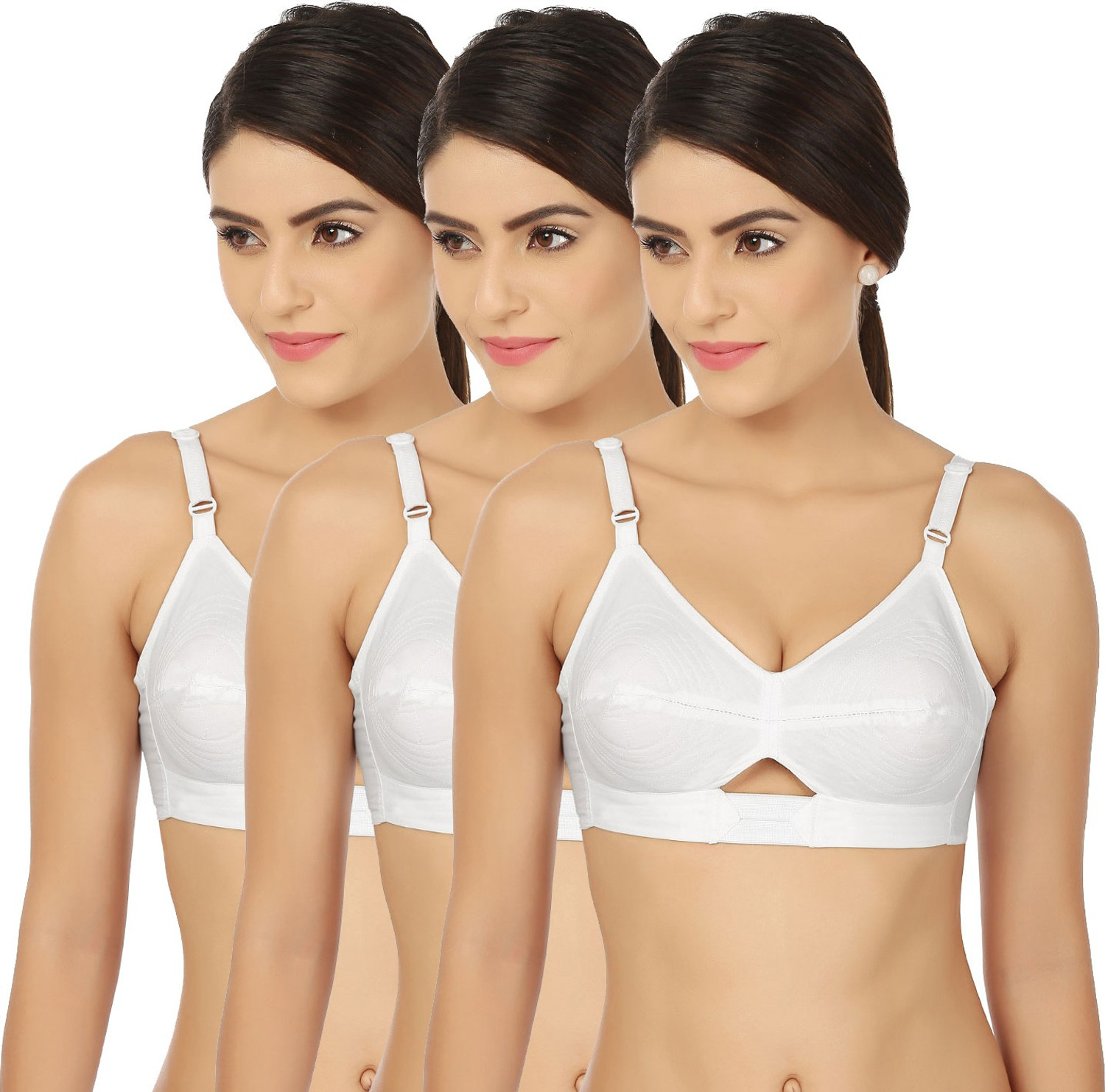Image of Belle Non Slip Pack of 3 Women Full Coverage Non Padded Bra (Multicolor)