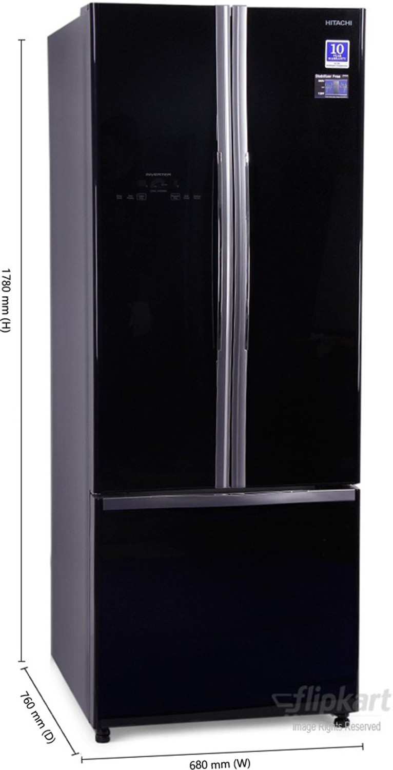 Image of Hitachi 456 L Frost Free French Door Bottom Mount Inverter Technology Star Refrigerator (Glass Black, R-WB480PND2 GBK)