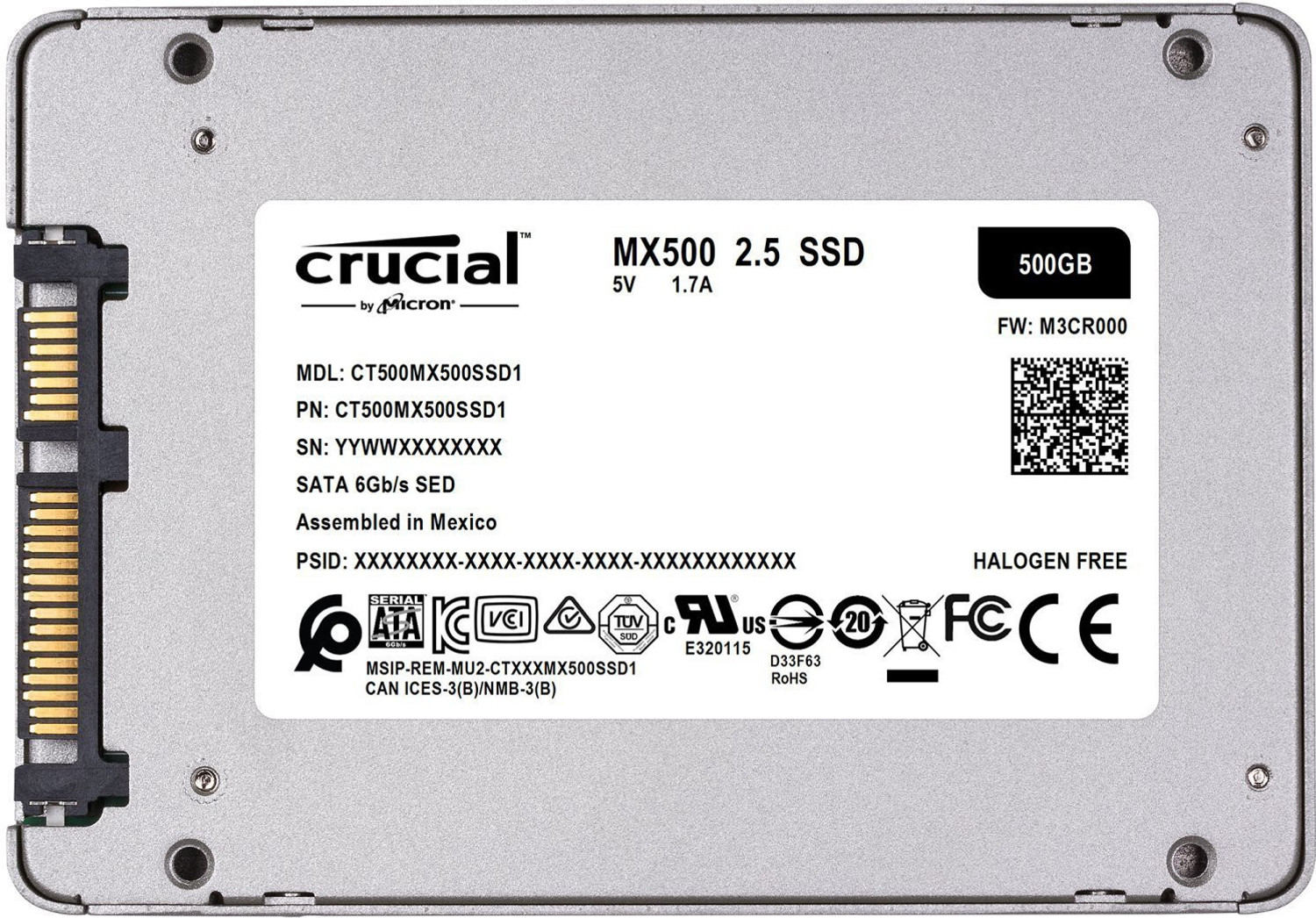 Image of Crucial MX500 500 GB Laptop, Desktop Metallic SATA Internal Solid State Drive (SSD) (CT500MX500SSD1)