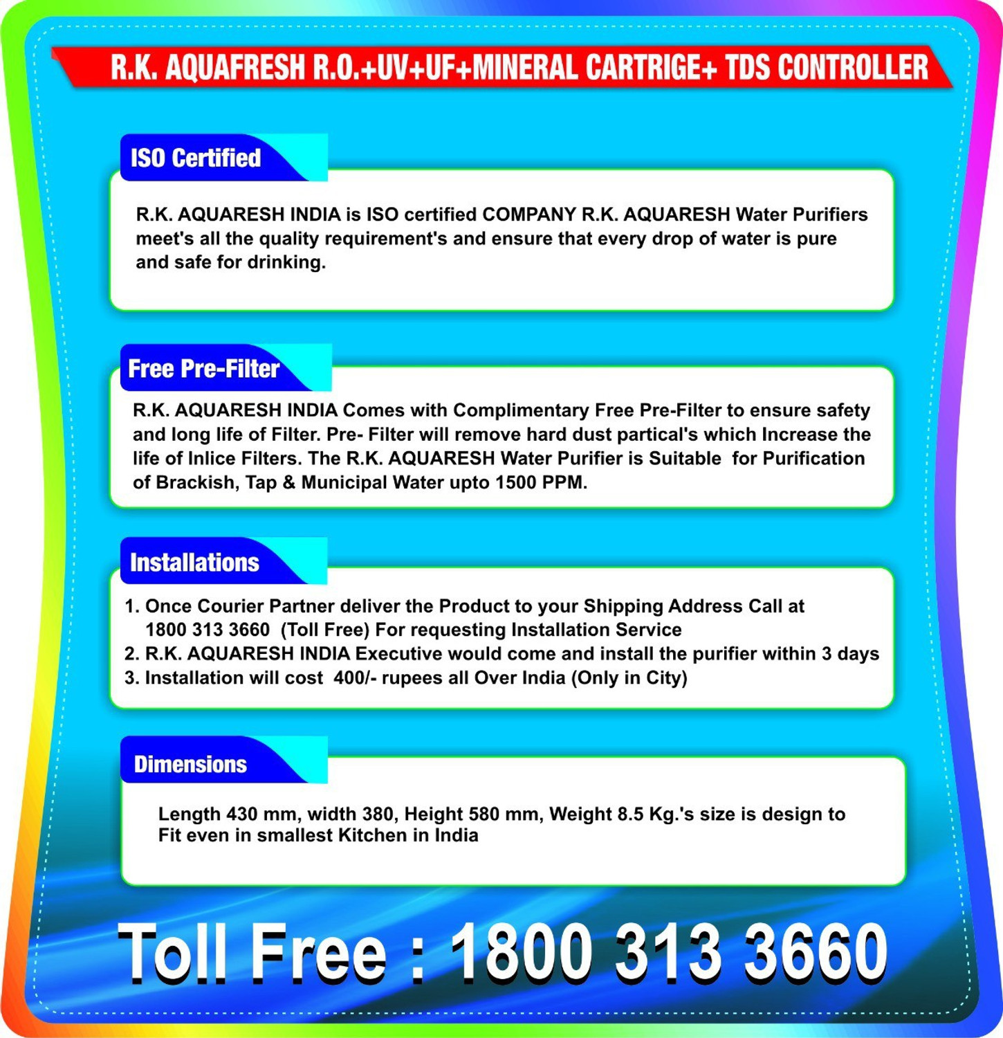 Image of R.K. AQUA FRESH INDIA Novo Advanced 12Ltrs 14Stage 10 L RO + UV + UF Water Purifier