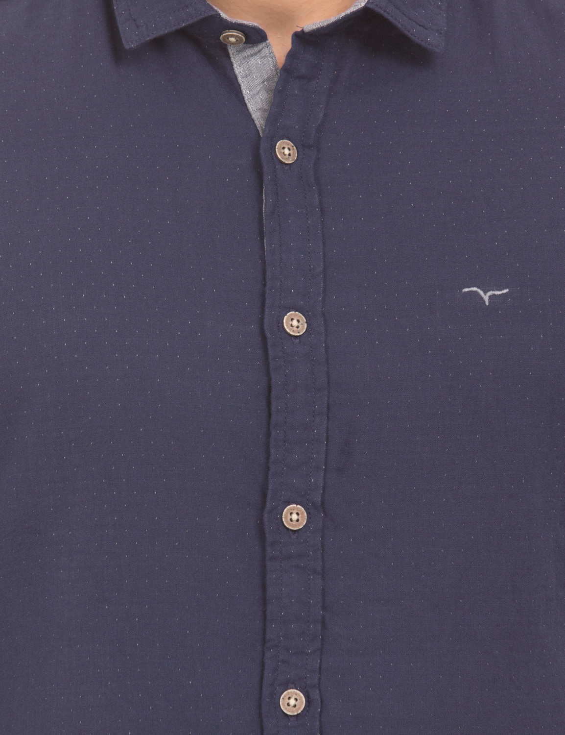 Image of FLYING MACHINE Men Solid Casual Dark Blue Shirt