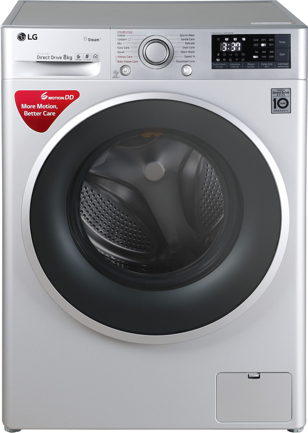 Image of LG 8 kg Inverter Fully Automatic Front Load Washing Machine with In-built Heater Silver