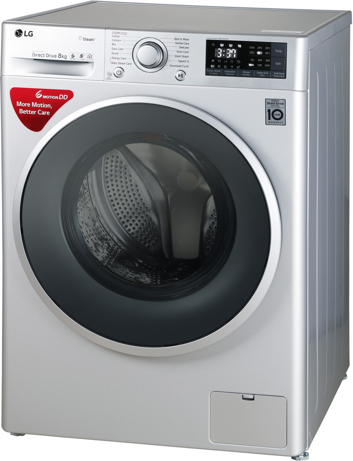 Image of LG 8 kg Inverter Fully Automatic Front Load Washing Machine with In-built Heater Silver