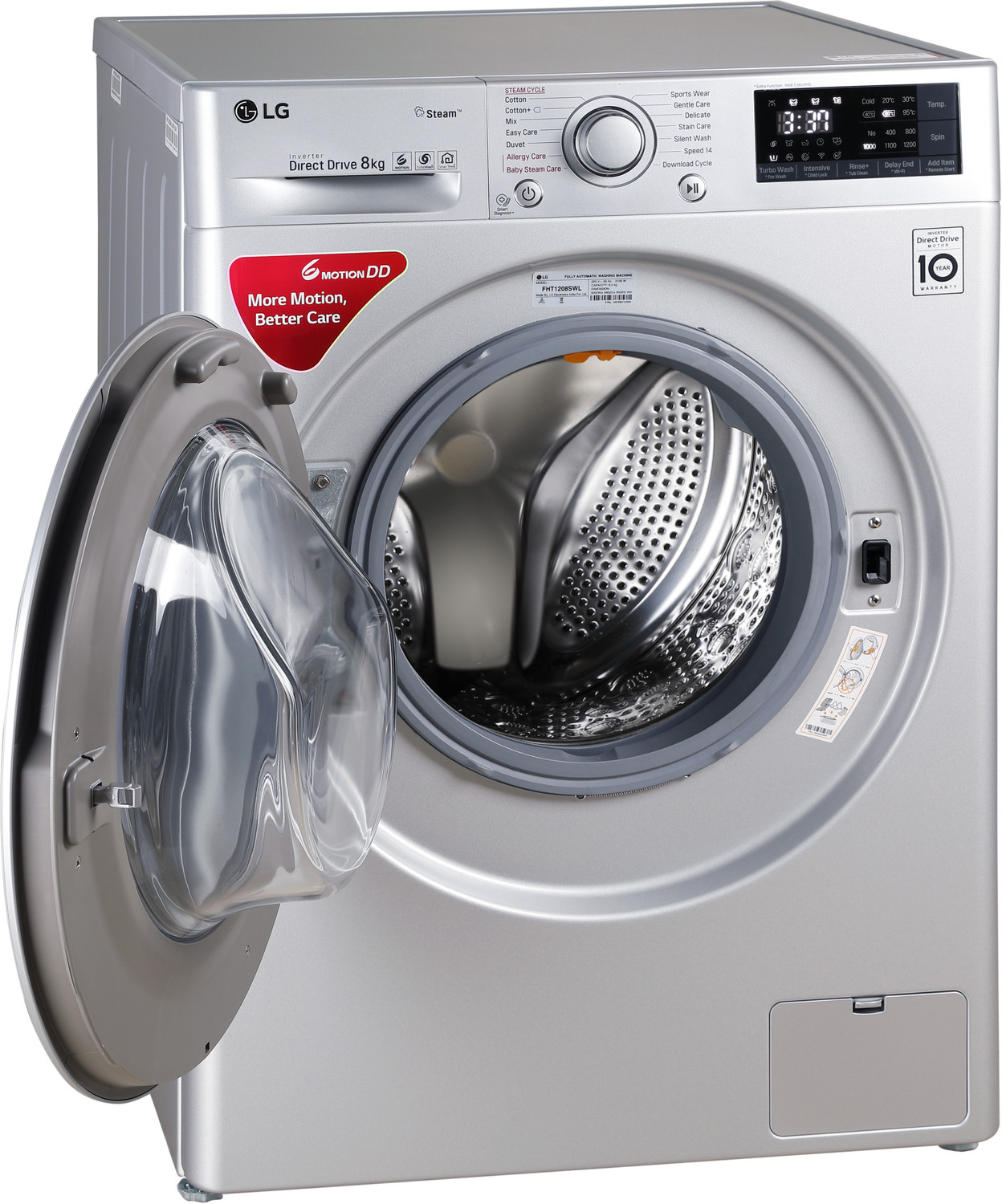 Image of LG 8 kg Inverter Fully Automatic Front Load Washing Machine with In-built Heater Silver