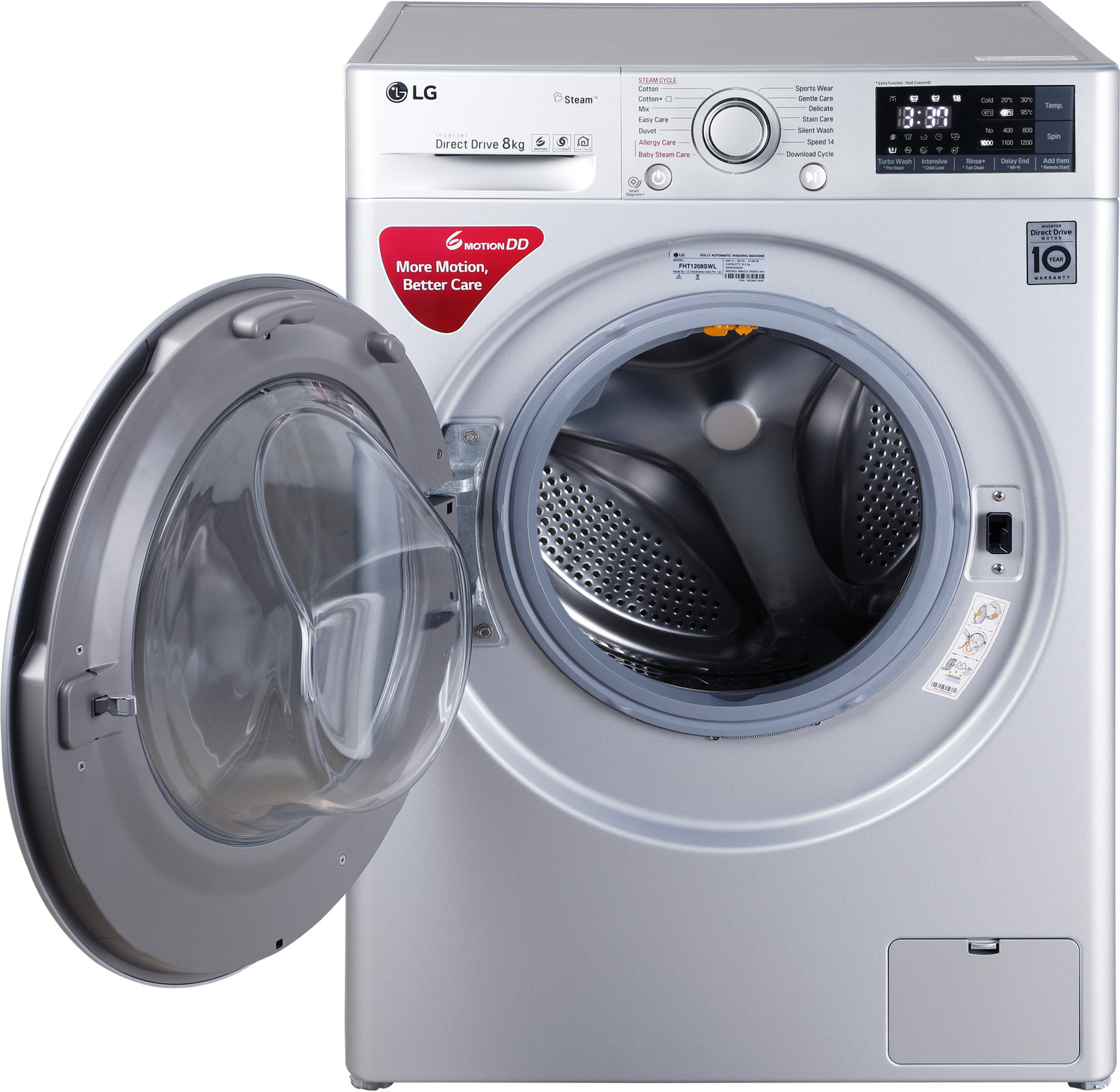 Image of LG 8 kg Inverter Fully Automatic Front Load Washing Machine with In-built Heater Silver