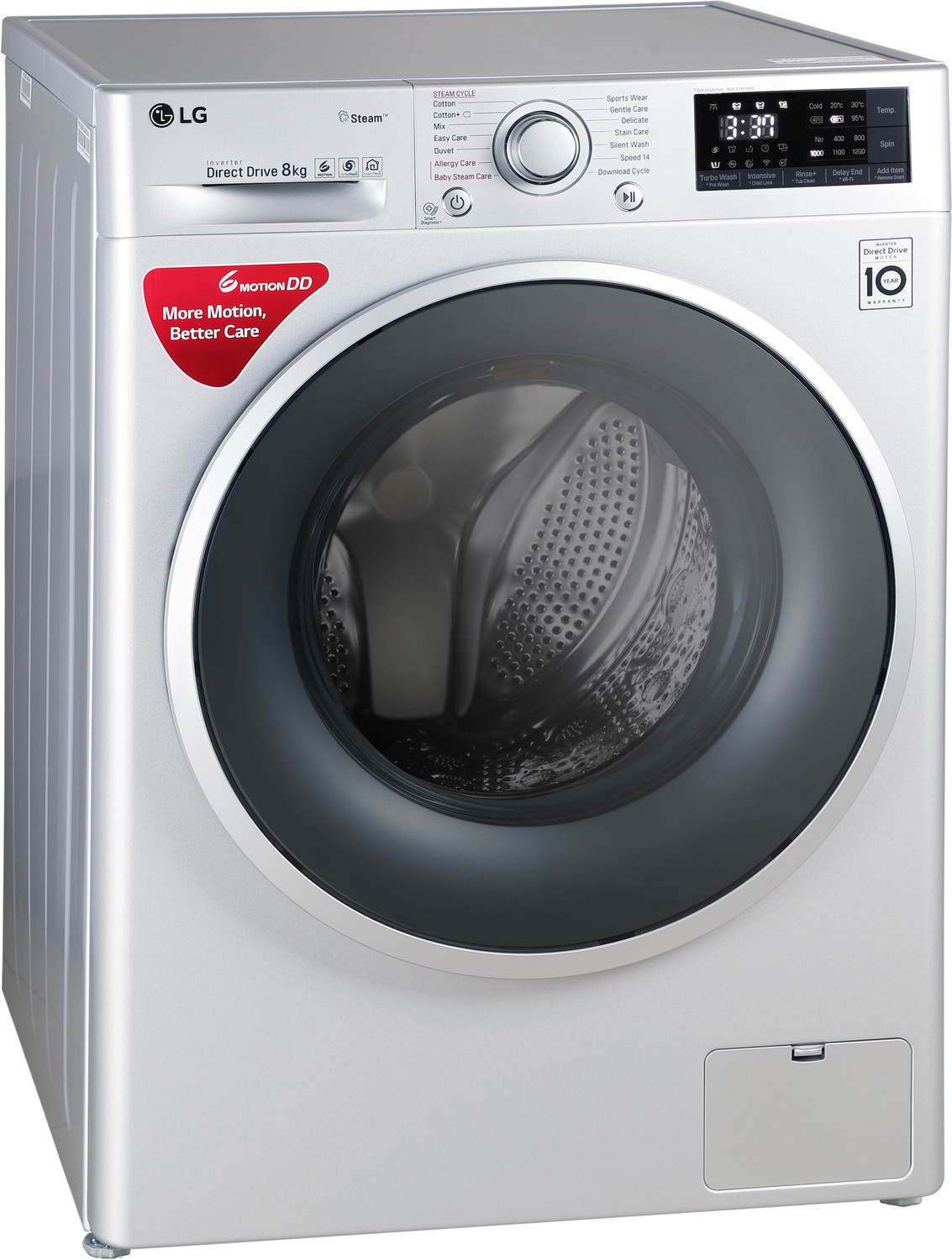 Image of LG 8 kg Inverter Fully Automatic Front Load Washing Machine with In-built Heater Silver