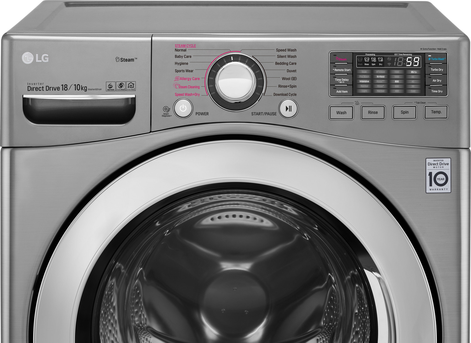 Image of LG 18 /10 kg Washer with Dryer Ready to Wear Clothes with In-built Heater Silver