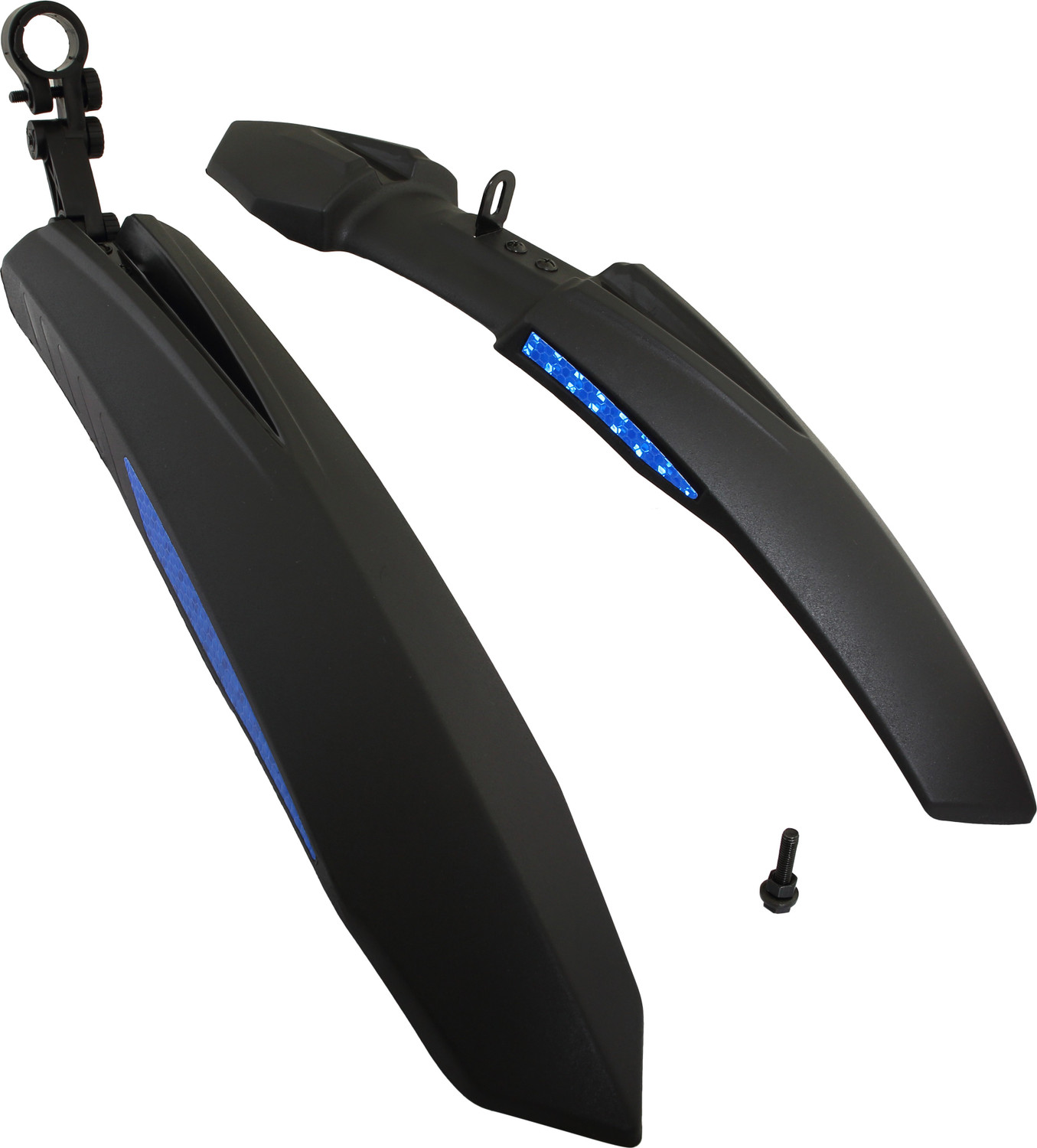Dark Horse Bicycle Atom Mudguard with Reflective Tape, Black-Blue Clip-on Front & Rear Fender