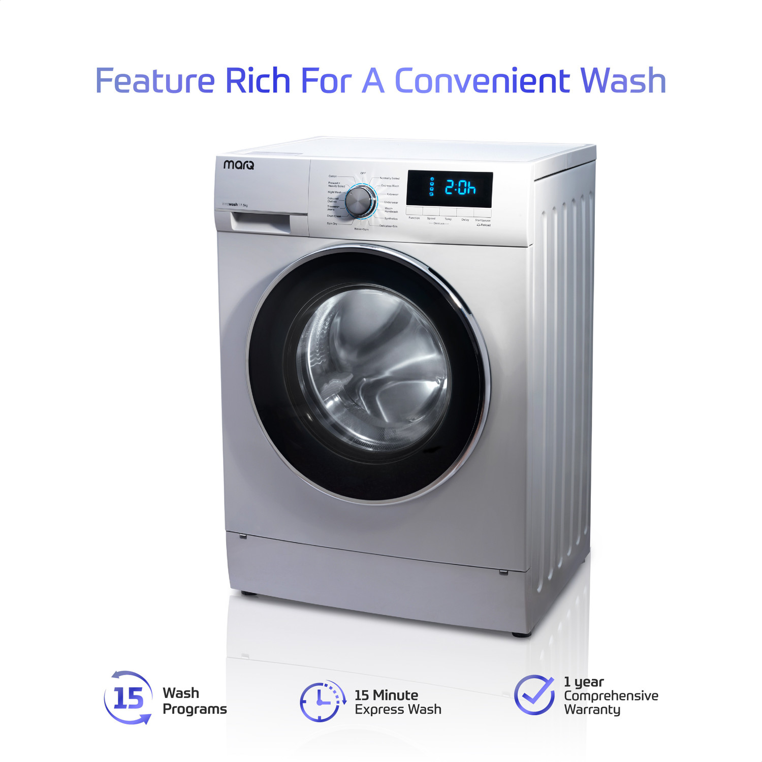 Image of MarQ by Flipkart 7.5 kg Fully Automatic Front Load Washing Machine with In-built Heater White