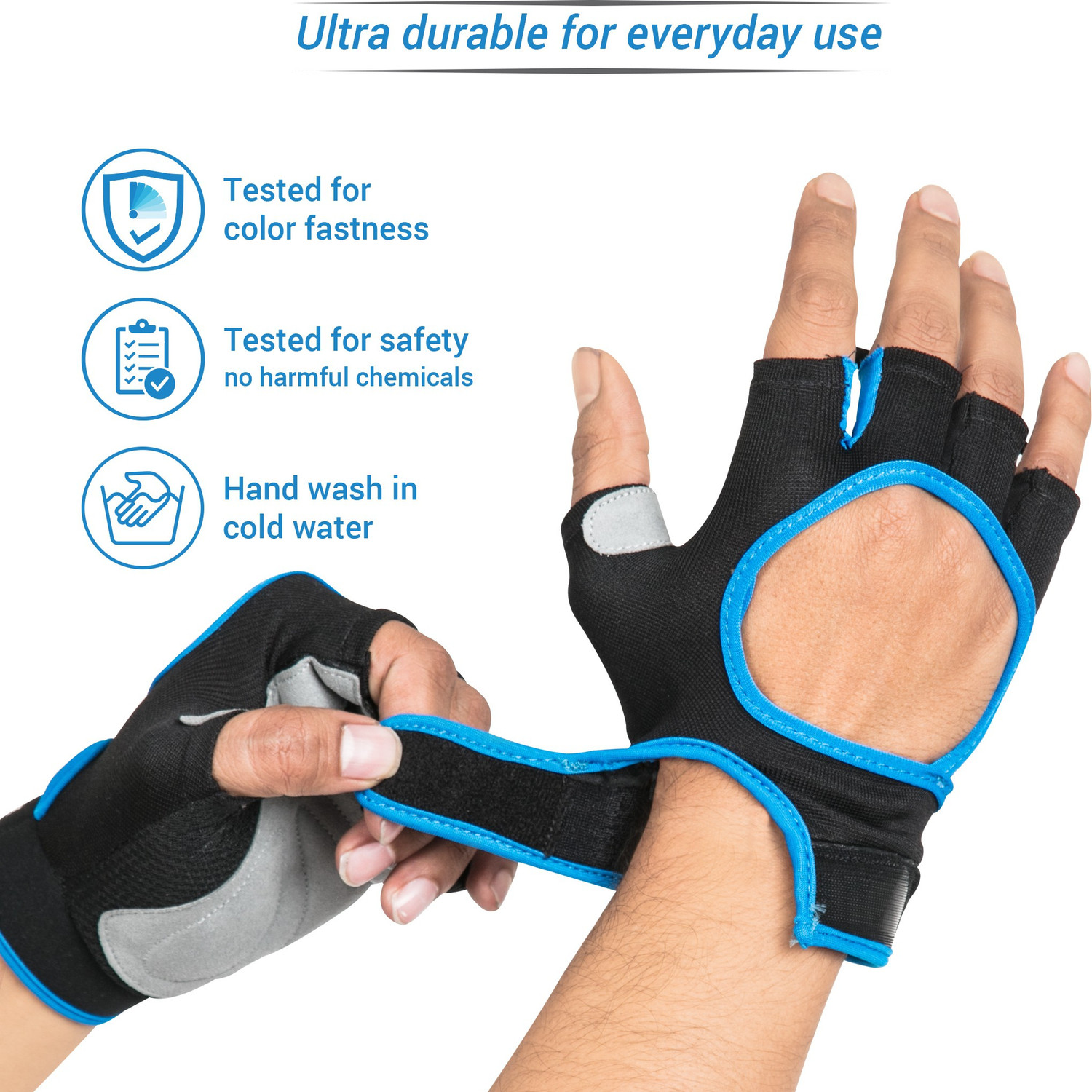 Adrenex by Flipkart Foam Padded Open Cut Gym Fitness Gloves with Wrist Support Black Blue Price History