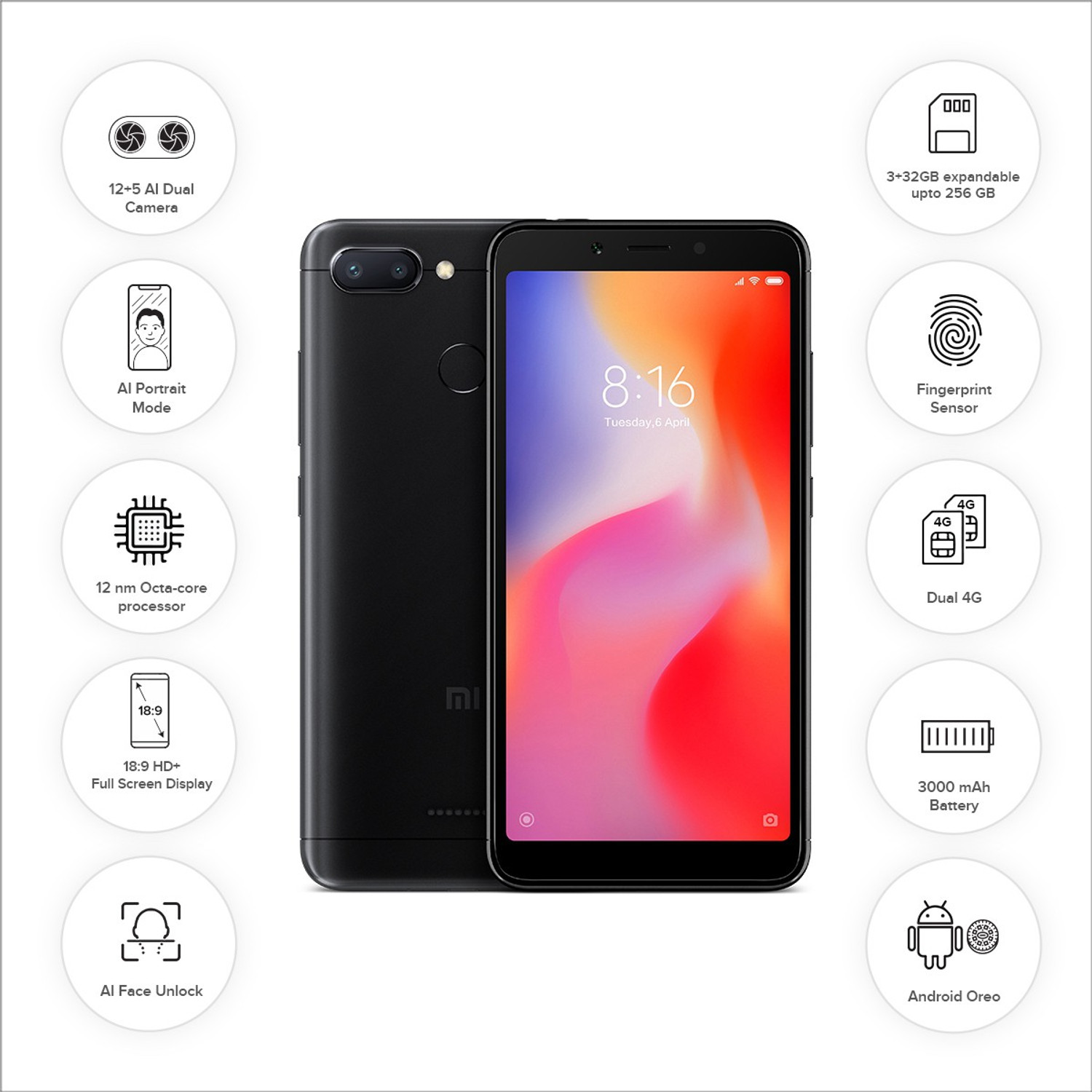 Image of Redmi 6 (Black, 32 GB)