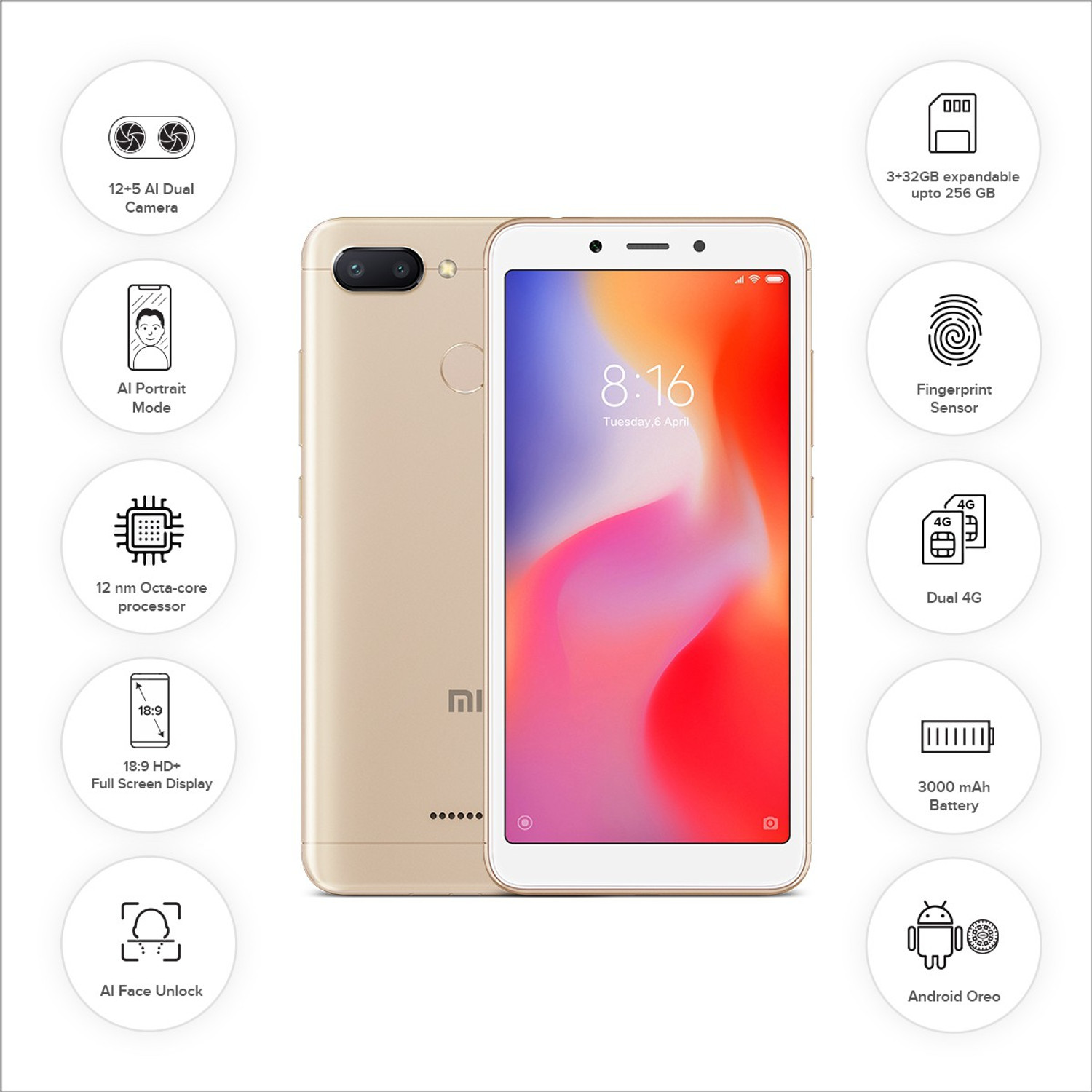 Image of Redmi 6 (Gold, 32 GB)