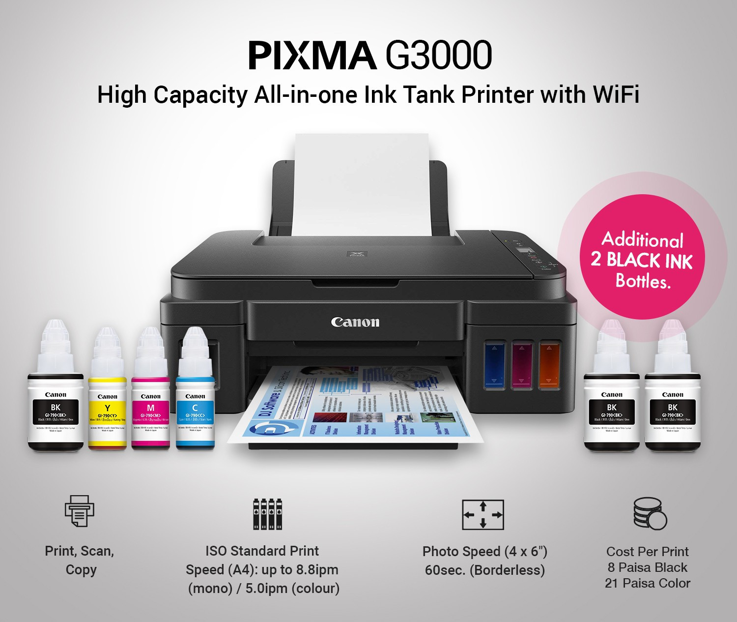 Image of Canon PIXMA G3000 Multi-function WiFi Color Ink Tank Printer