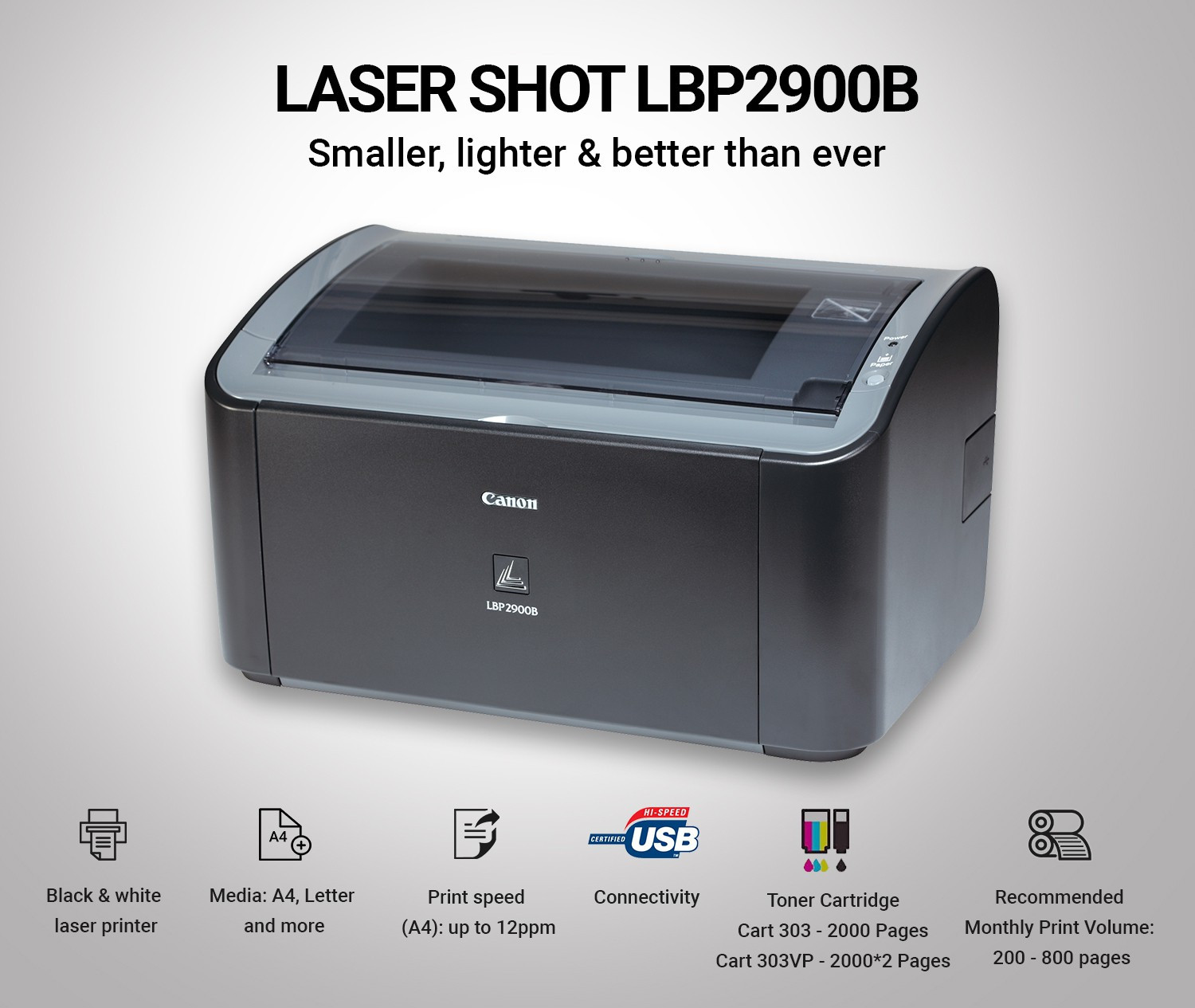 Image of Canon LBP2900B Single Function Monochrome Laser Printer