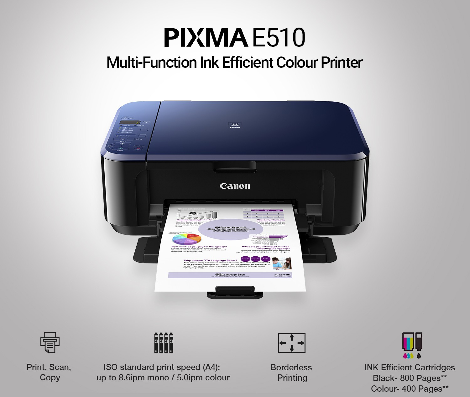 Canon PIXMA E510 Multifunction Color Inkjet Printer (Borderless