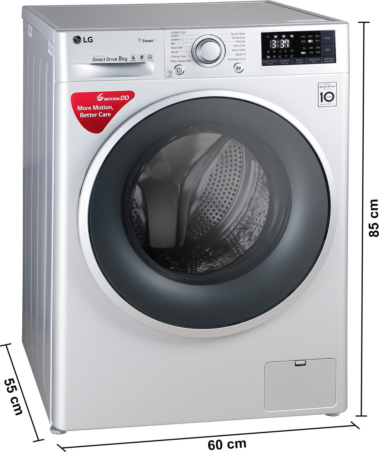 Image of LG 8 kg Inverter Fully Automatic Front Load Washing Machine with In-built Heater Silver
