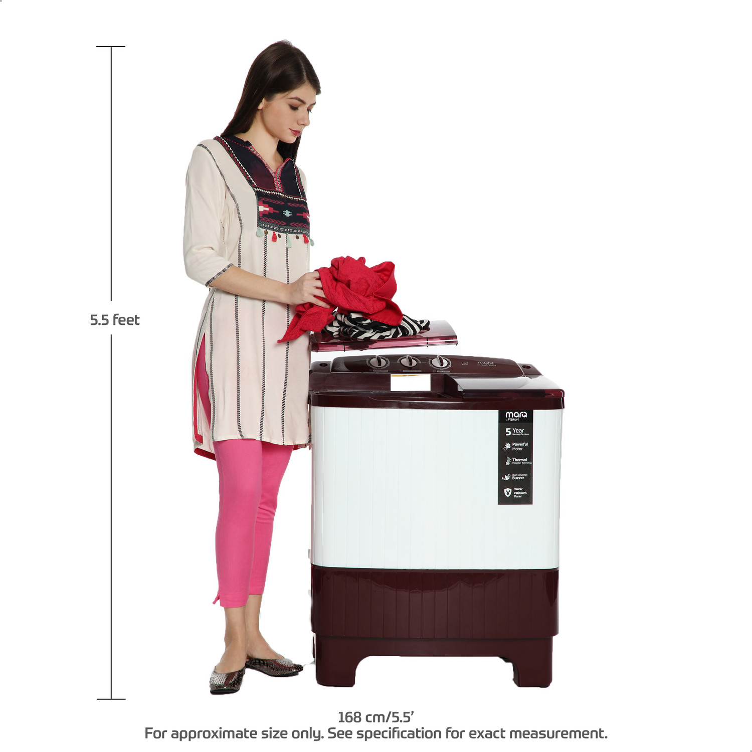 Image of MarQ by Flipkart 6.2 kg Semi Automatic Top Load Washing Machine Maroon