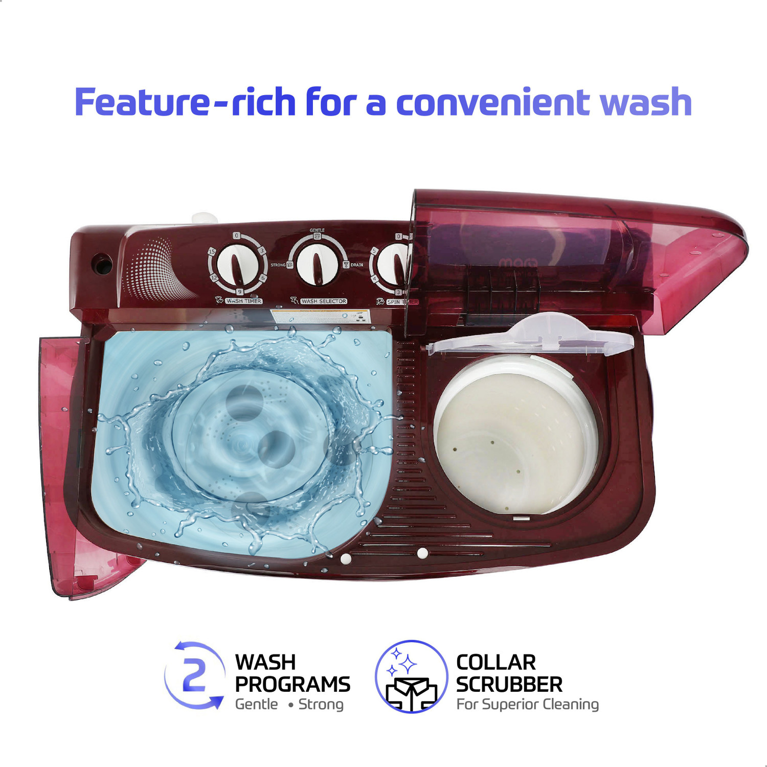 Image of MarQ by Flipkart 6.2 kg Semi Automatic Top Load Washing Machine Maroon