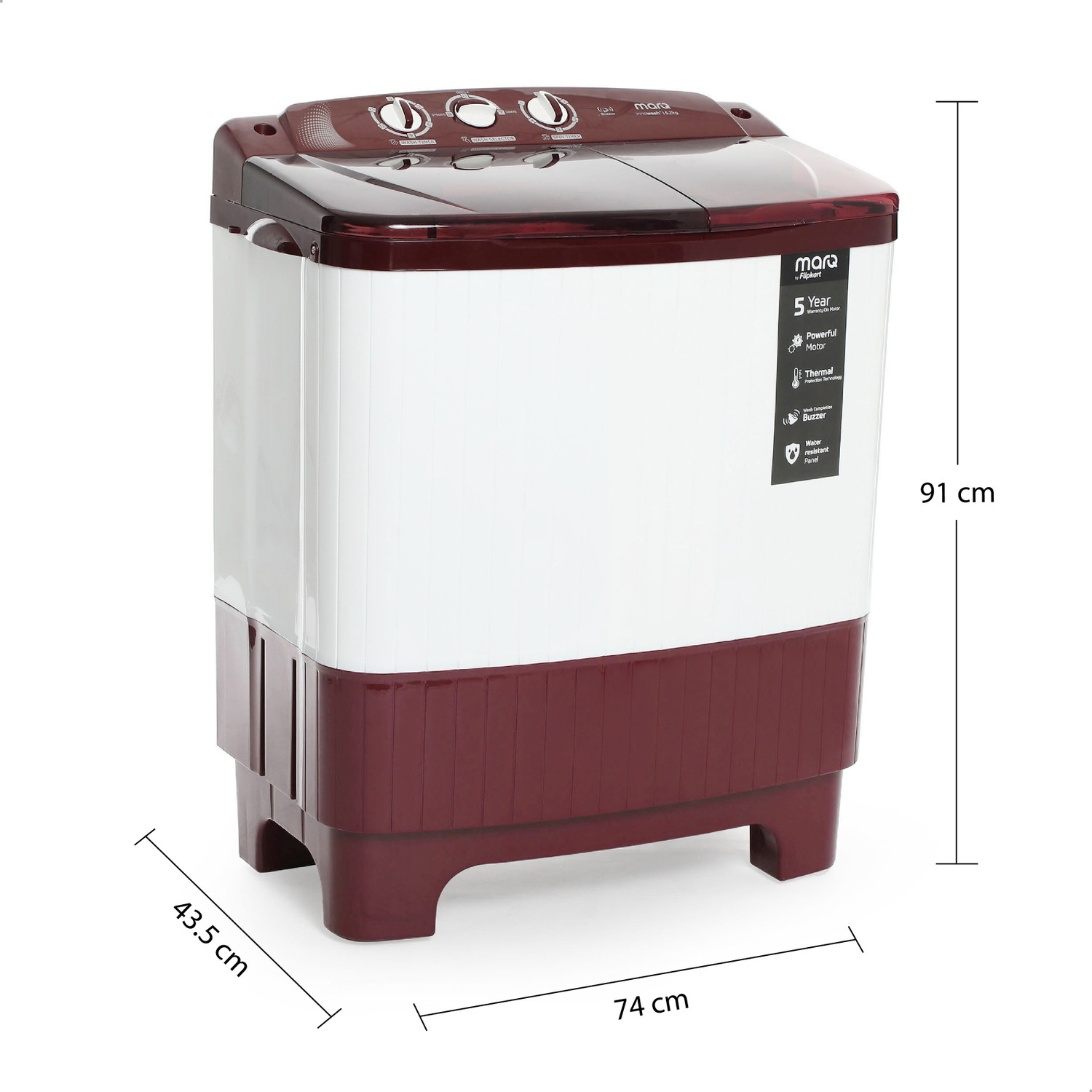 Image of MarQ by Flipkart 6.2 kg Semi Automatic Top Load Washing Machine Maroon