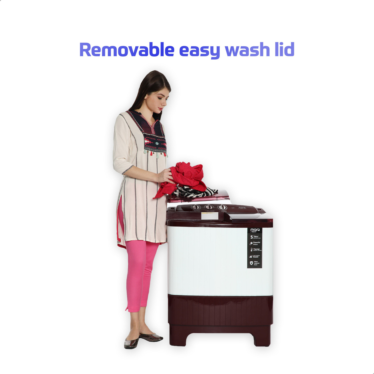 Image of MarQ by Flipkart 6.2 kg Semi Automatic Top Load Washing Machine Maroon