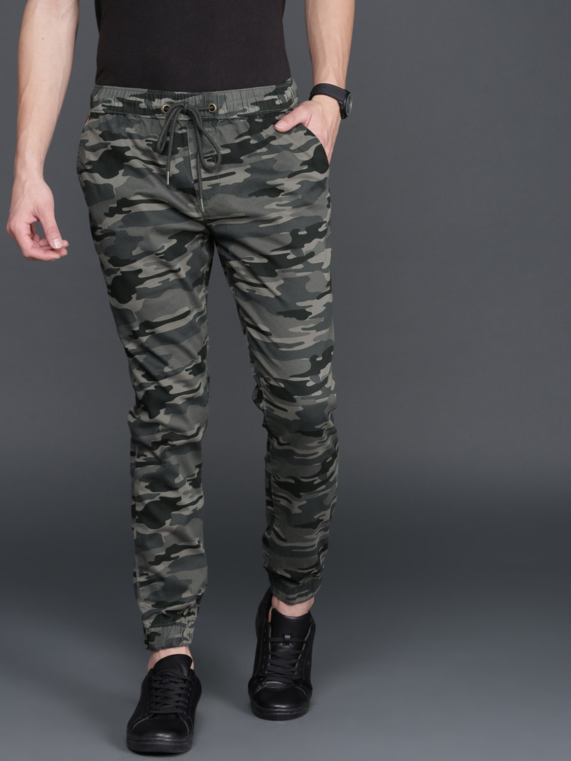 WROGN Regular Fit Men Black Grey Trousers Price History