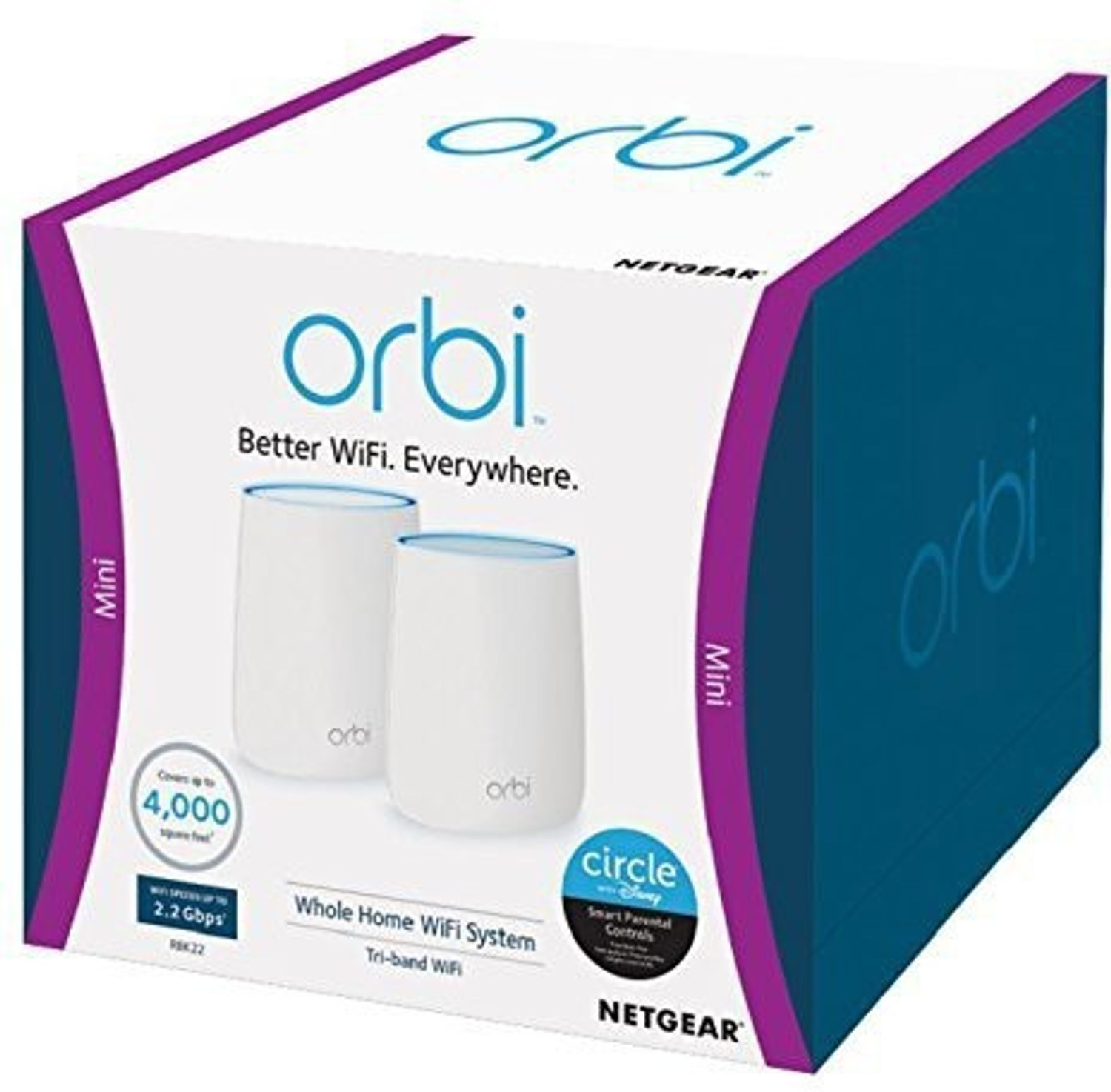 Image of NETGEAR Orbi RBK20 Mesh Router 2.4 GHz, 5 GHz 2200 Mbps Wifi Speed Tri Band Internal Antenna Ethernet (Cable Broadband)