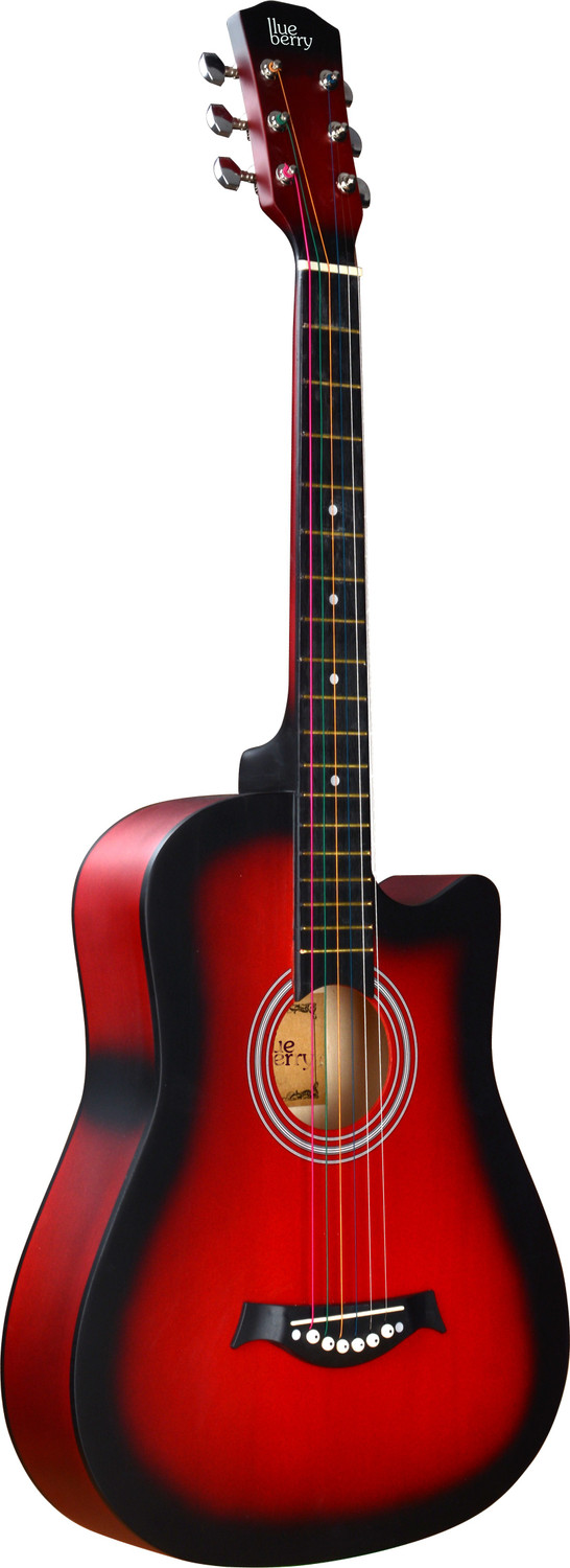 Image of BLUEBERRY B-D38-Red Sunburst, 38 inch Inbuilt TrussRod Acoustic Guitar Linden Wood Plastic Right Hand Orientation