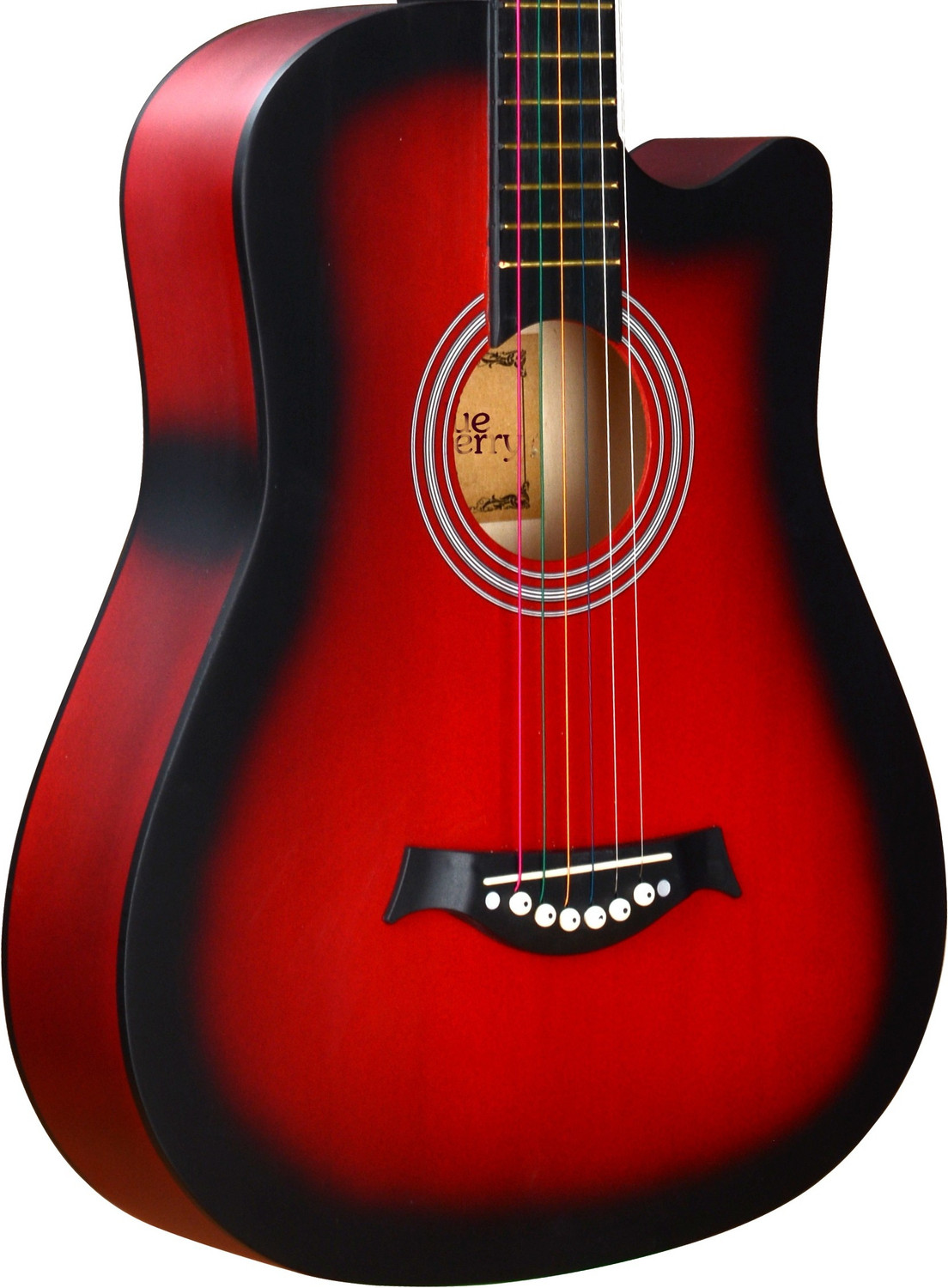 Image of BLUEBERRY B-D38-Red Sunburst, 38 inch Inbuilt TrussRod Acoustic Guitar Linden Wood Plastic Right Hand Orientation