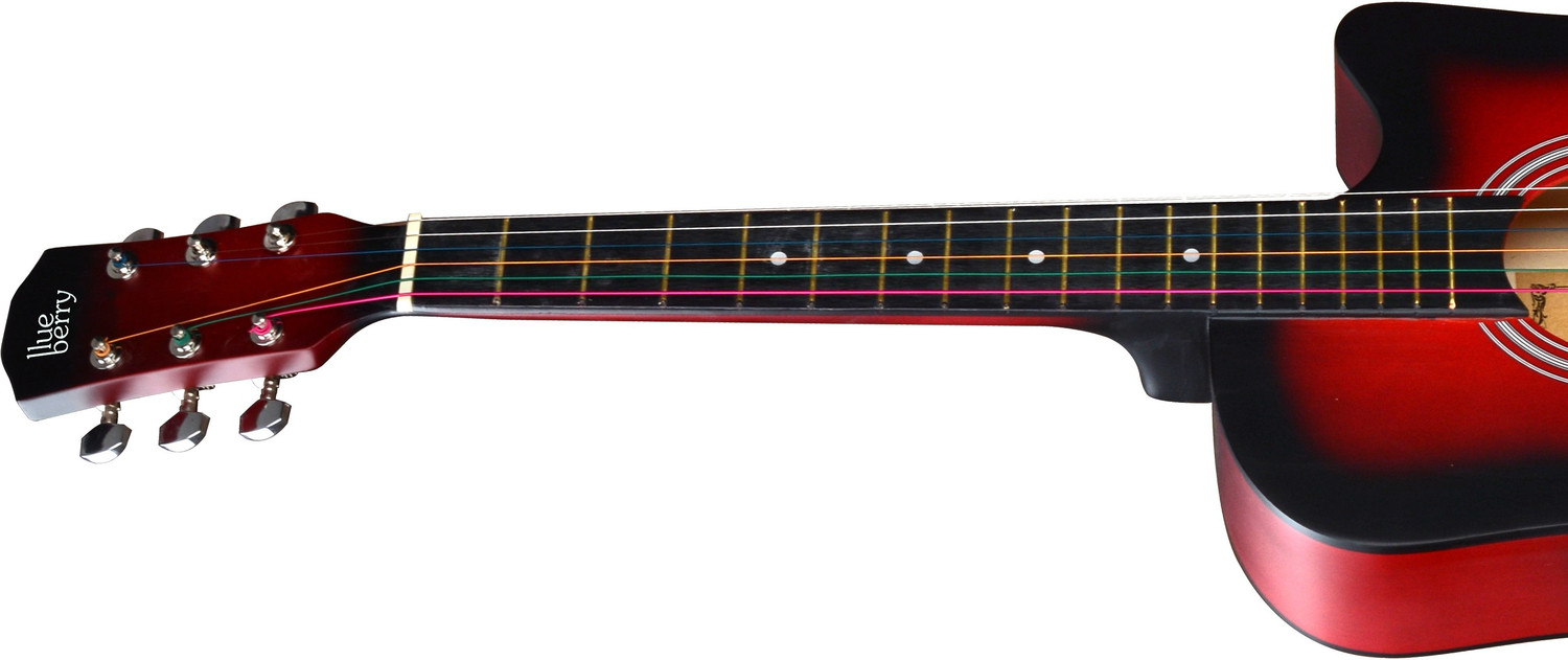 Image of BLUEBERRY B-D38-Red Sunburst, 38 inch Inbuilt TrussRod Acoustic Guitar Linden Wood Plastic Right Hand Orientation