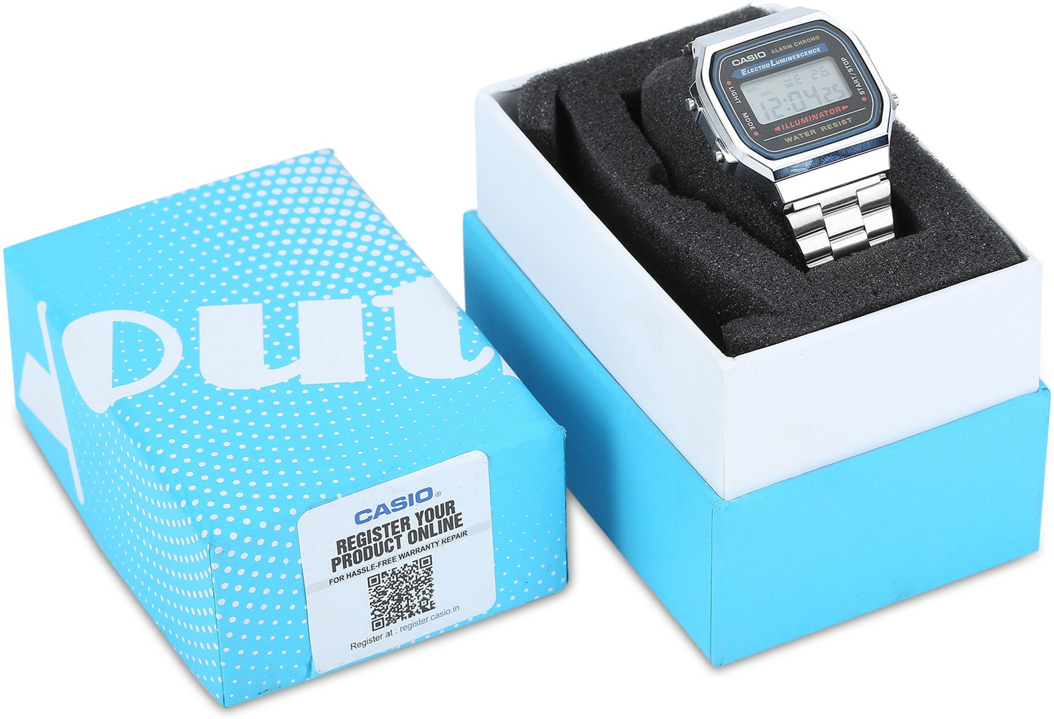 Image of CASIO Vintage A168WA-1WDF Black Dial Silver Stainless Steel Band Digital Watch - For Men & Women