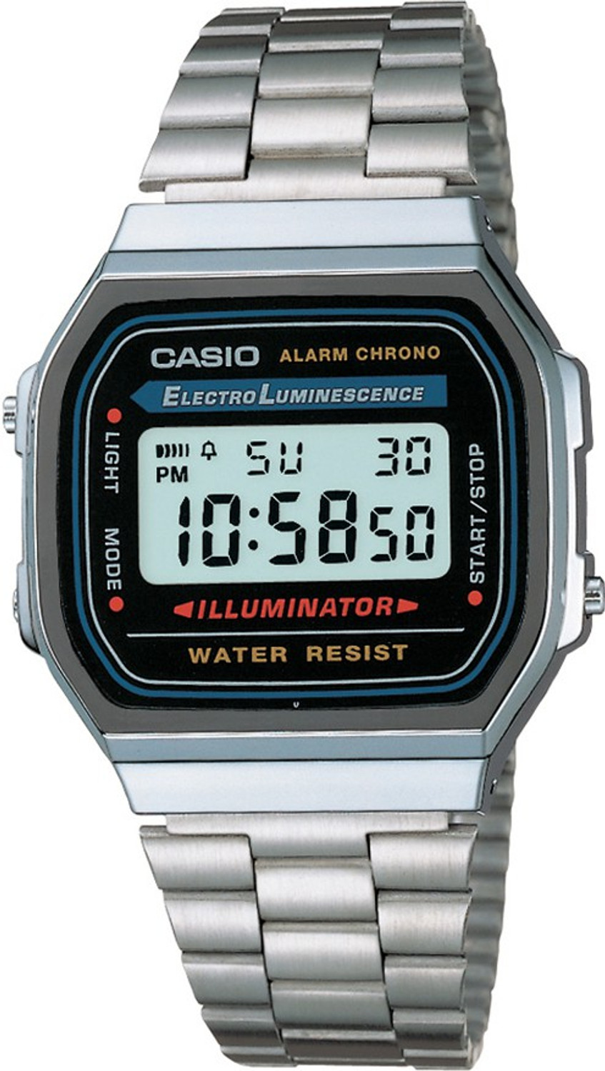 Image of CASIO Vintage A168WA-1WDF Black Dial Silver Stainless Steel Band Digital Watch - For Men & Women
