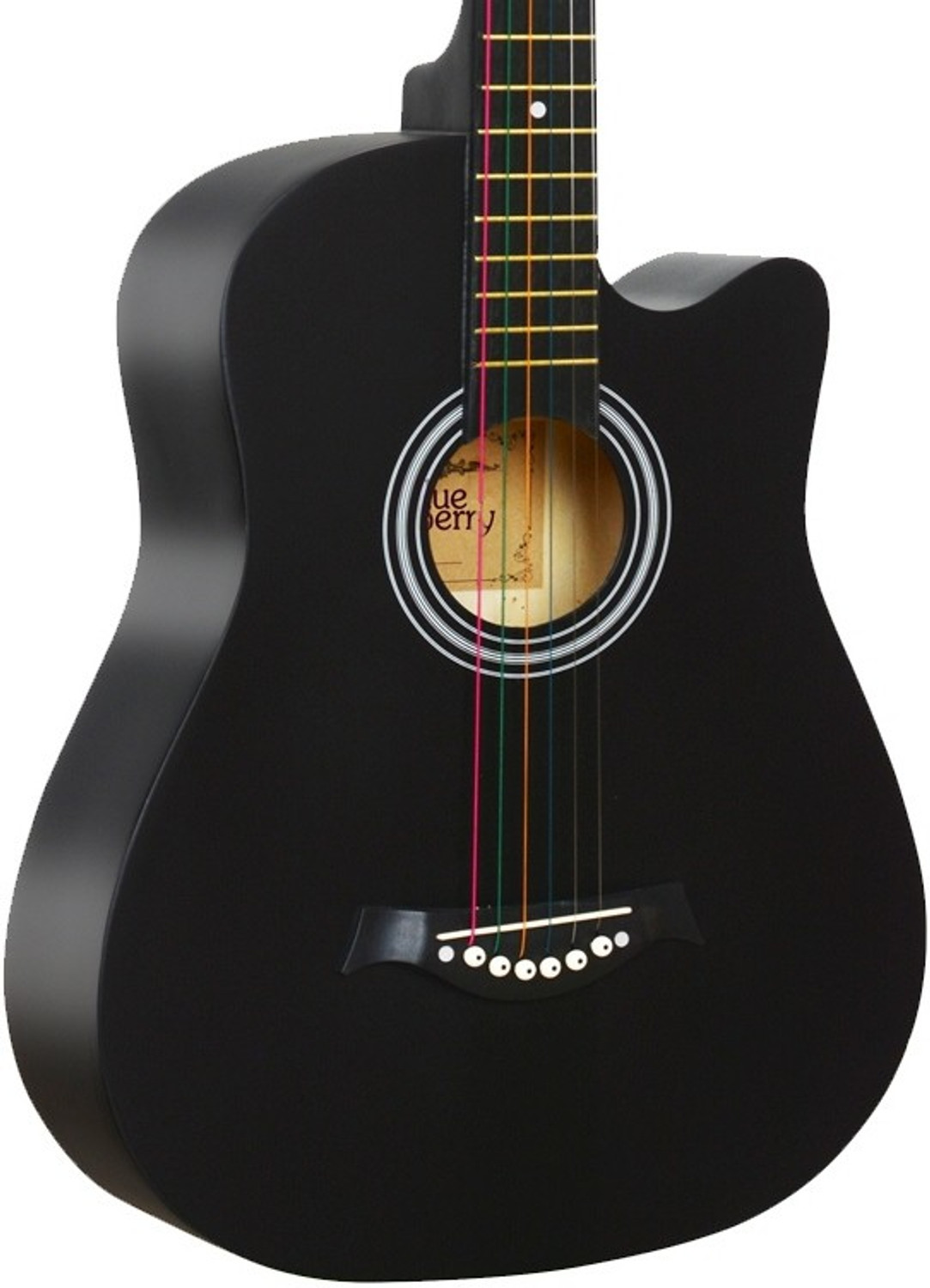 Image of BLUEBERRY B-D38-Black, 38 inch Inbuilt TrussRod Acoustic Guitar Linden Wood Plastic Right Hand Orientation