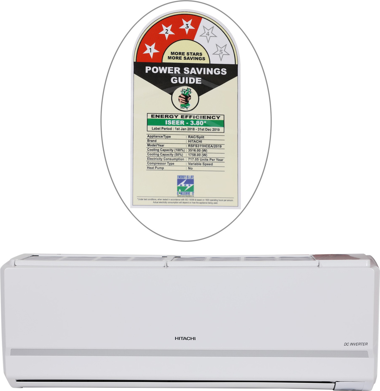 Image of Hitachi 2019 Model 1 Ton 3 Star Split Inverter AC