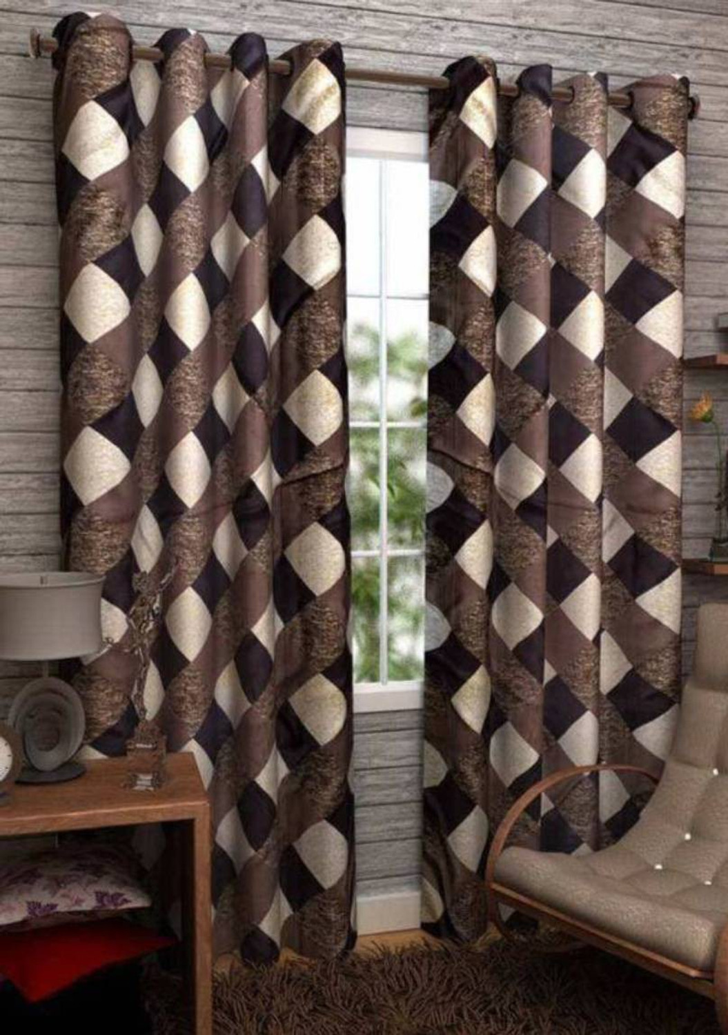 Image of RS Quality 270 cm (9 ft) Long Door Polyester Curtain (Pack Of 2) (Brown, Floral)