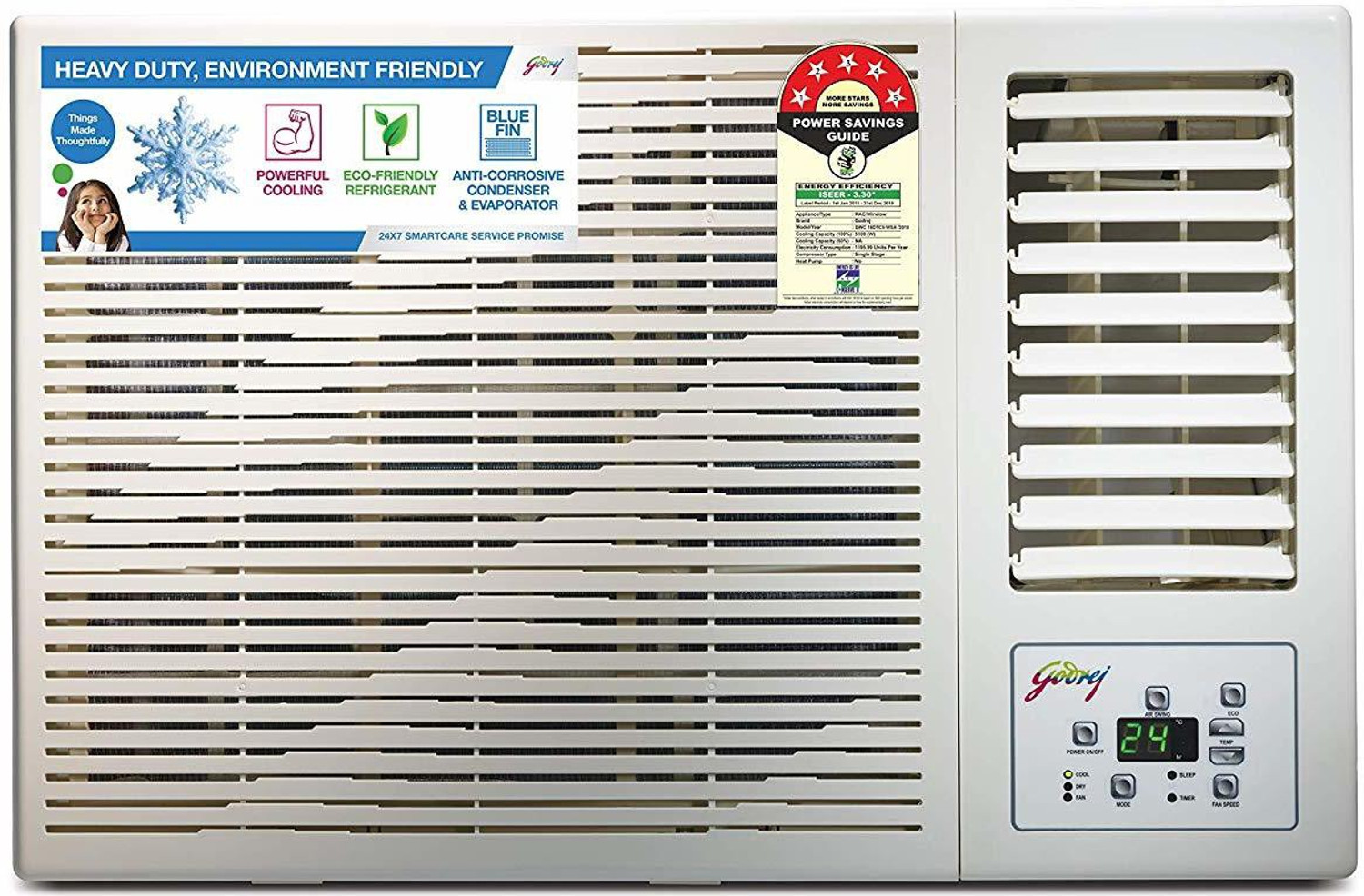 Image of Godrej 2018 Model 1.5 Ton 5 Star Window Fixed Speed AC (GWC 18DTC5-WSA, White)